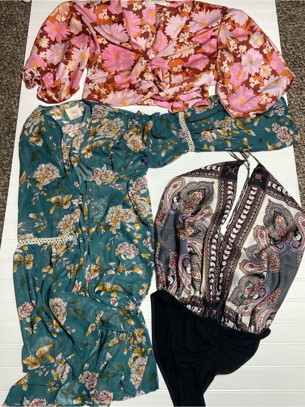 Boho Festival Bundle M LUSH Floral Crop Top Grace Emma Kimono SHEIN Bodysuit